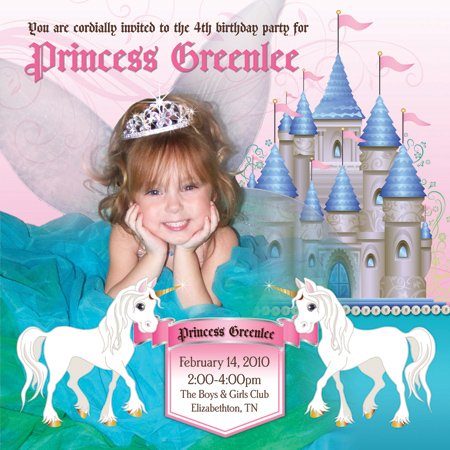 Princess unicorn birthday invitations