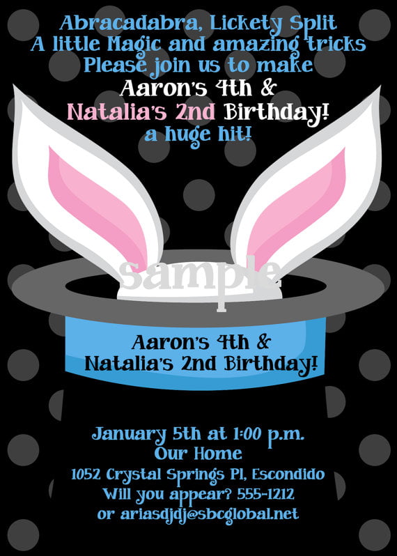 Rabbit magic trick birthday party invitations