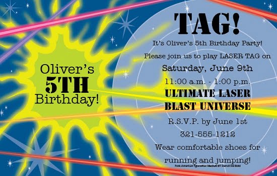 Simple laser tag birthday party invitations