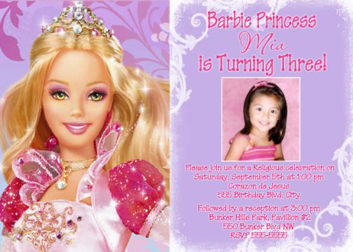 Thumbelina barbie birthday invitations