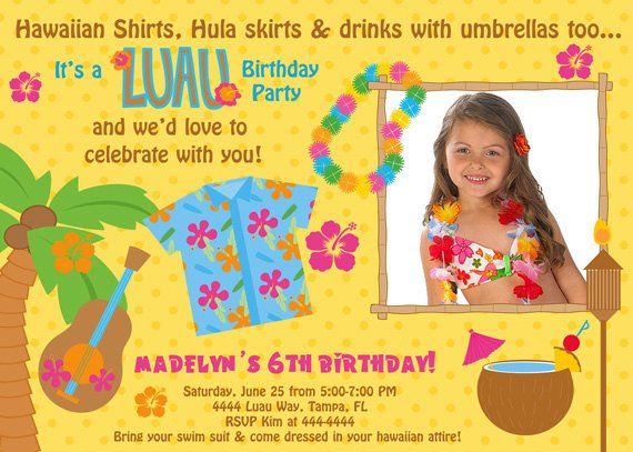 Yellow hawaiian birthday invitations