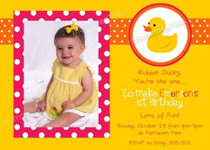 Yellow rubber ducky birthday invitations