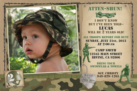army camouflage birthday invitations