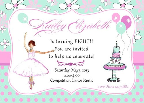 ballerina eight birthday invitations