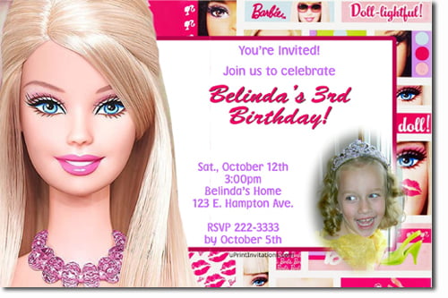 barbie 3rd birthday invitations