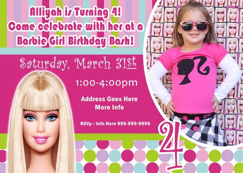 barbie birthday party invitations custom photo