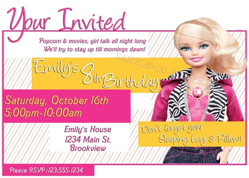 barbie birthday party invitations wording