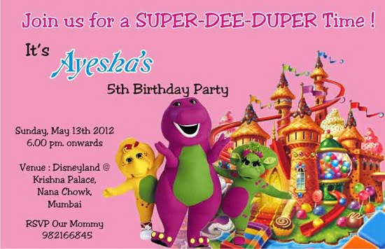 barney 5th birthday invitations