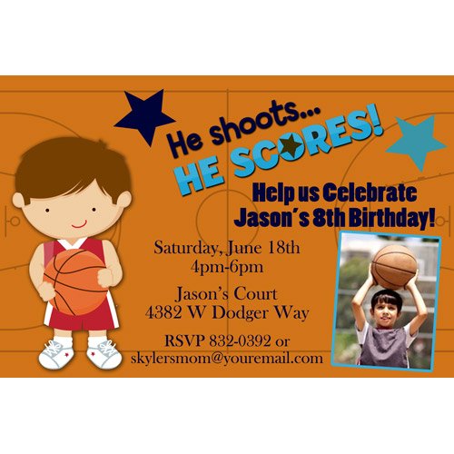 basketball player sport birthday invitations