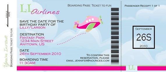 boarding pass birthday invitations girl