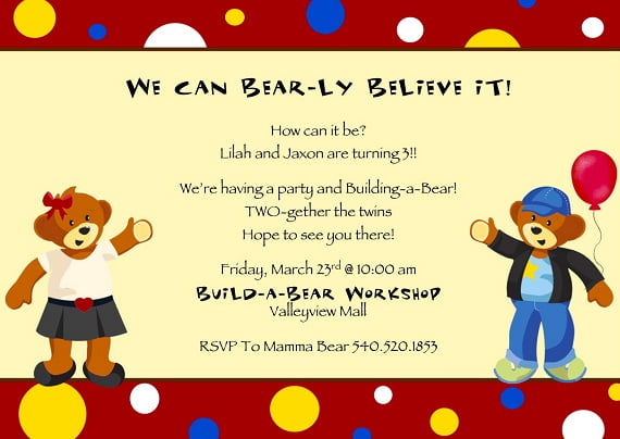 build a bear 5th birthday party invitations ideas