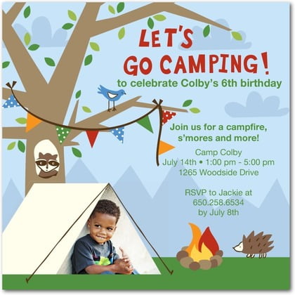 camping birthday party invitations with photo