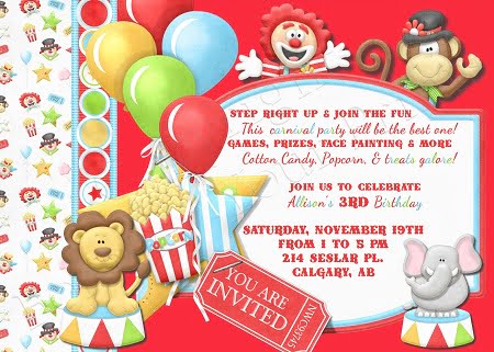 circus birthday party invitations wording