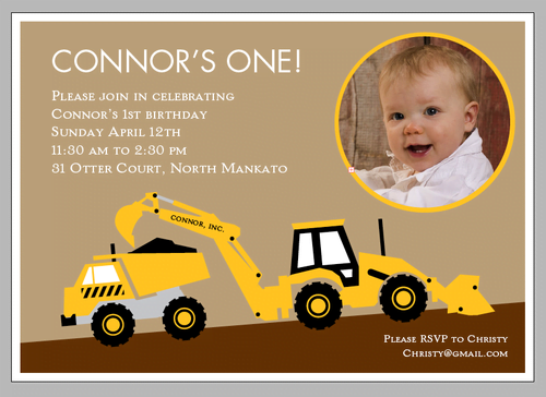 construction first birthday party invitations