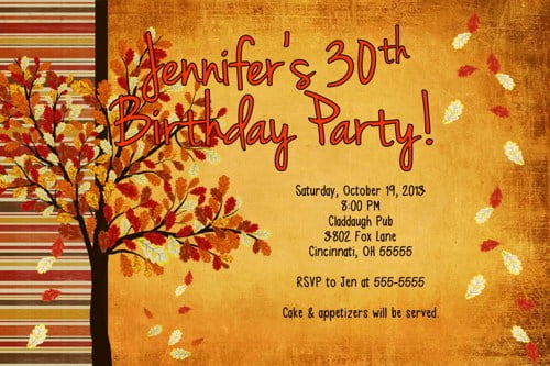 fall 30th birthday invitations
