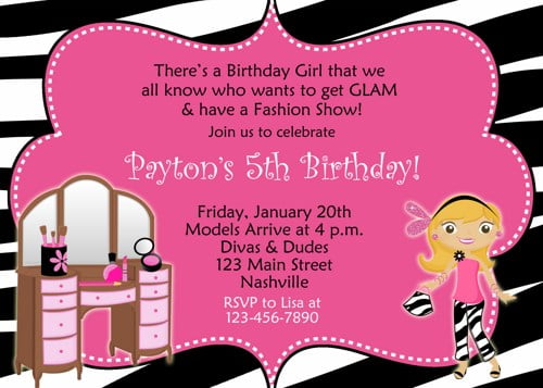 fashion show birthday party card invitations ideas