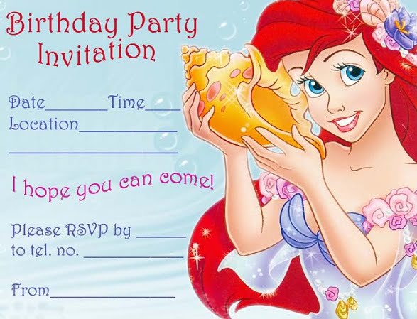 fill in Ariel birthday invitations