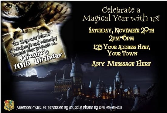 harry potter birthday invitations template