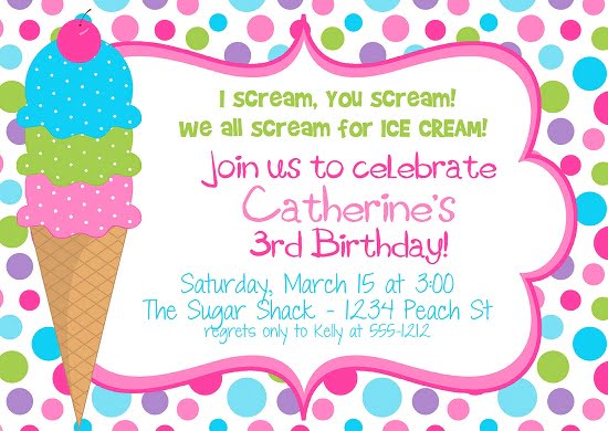 ice cream birthday invitations for girls