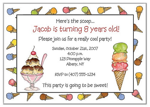 ice cream eight birthday invitations