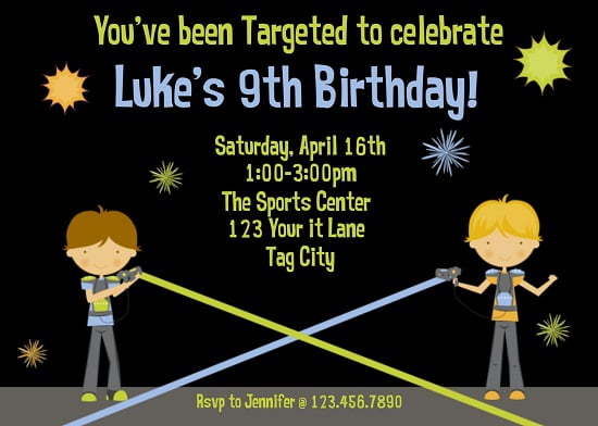 laser tag birthday party invitations boys