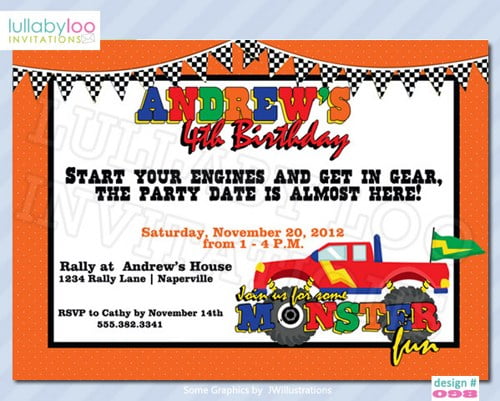 monster truck birthday invitations for boys