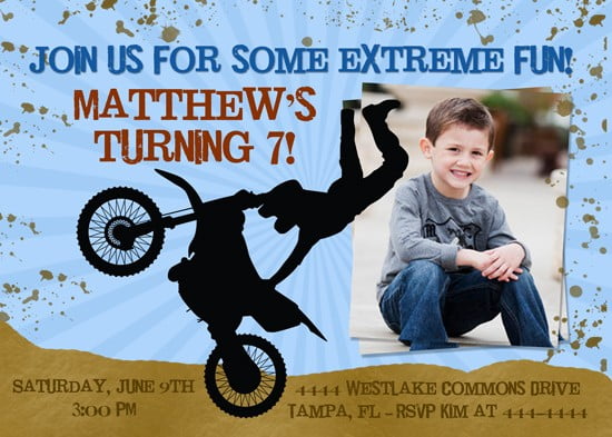 motorcycle birthday invitations boys