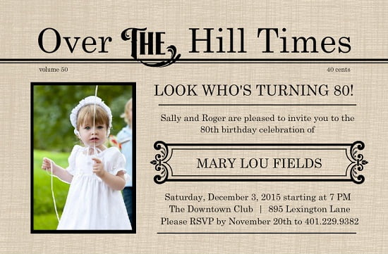over the hill  eighthbirthday invitations ideas