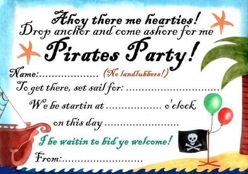 pirate birthday party invitations free printable