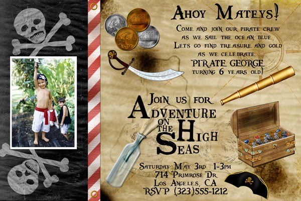 pirate birthday party invitations with photo