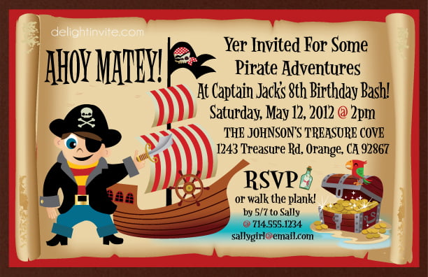 pirate eightbirthday party invitations