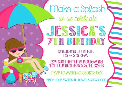pool birthday party invitations girls