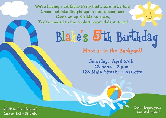 pool party 5th birthday invitations