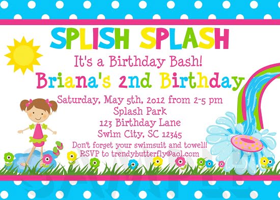 pool party girls birthday invitations