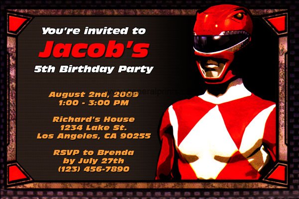 power rangers kids birthday invitations