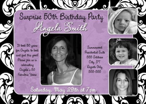 purple 50th birthday invitations
