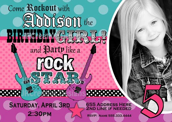 rockstar birthday invitations girl