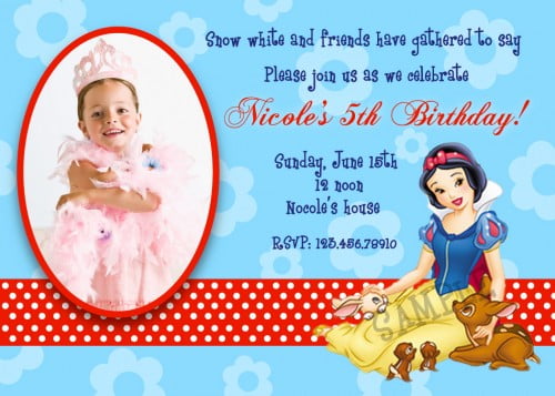 snow white birthday invitations wording