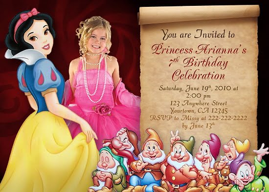 snow white prsonalized photo birthday invitations