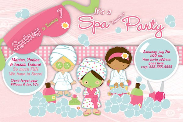 spa birthday party custom invitations
