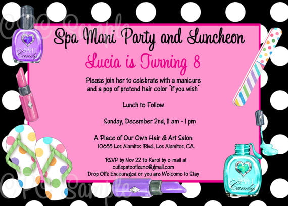 spa birthday party invitations template