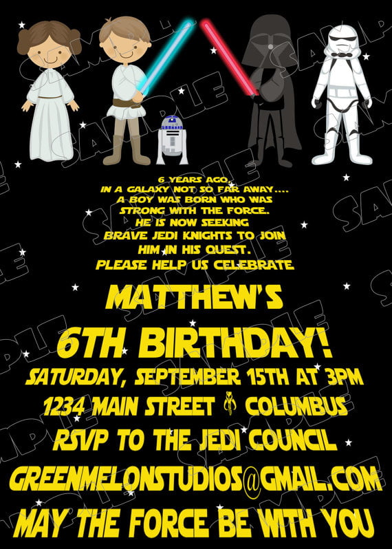 star wars scrol jedi birthday party invitations
