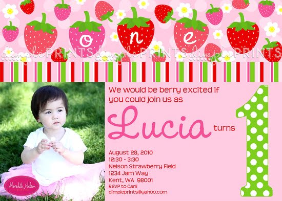 strawberry birthday invitations girl