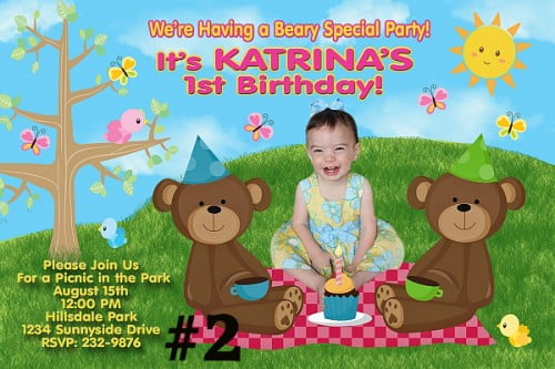 teddy bear custom photo birthday invitations