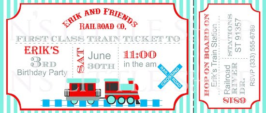 train ticket birthday party invitations