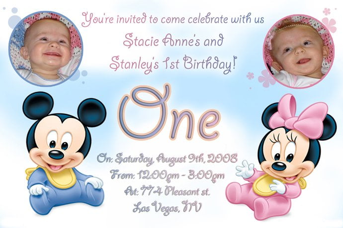 twin Mickey Mouse birthday invitations