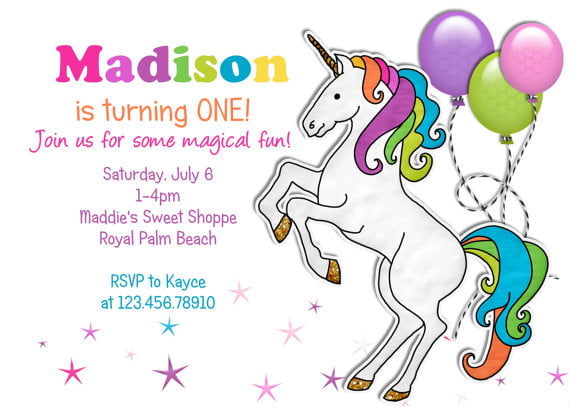 unicorn first birthday invitations