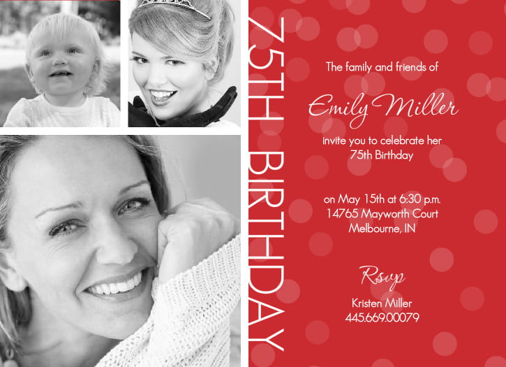 75th birthday invitations ideas for her