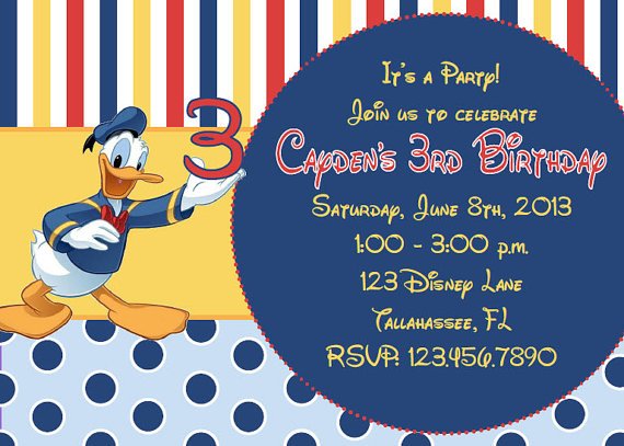 Donald Duck 3rd Birthday Party Invitation Ideas