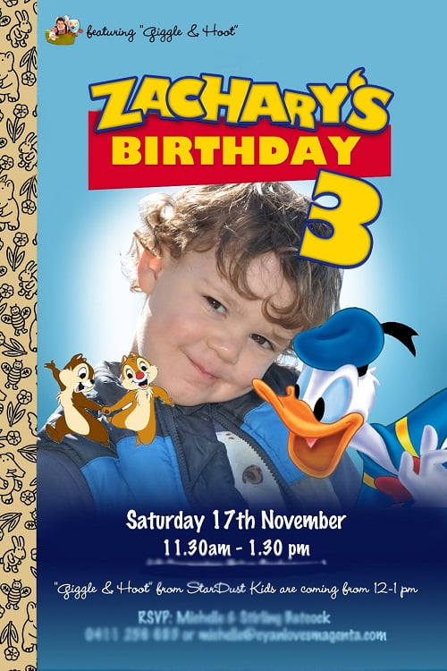 Donald Duck Birthday Party Invitation Ideas for girl